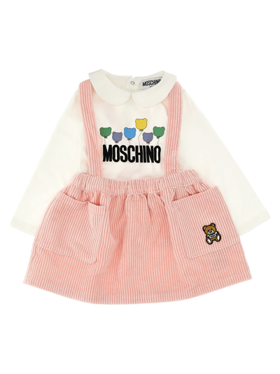 Shop Moschino Skirt + Logo T-shirt Set In Pink