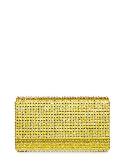 Shop Amina Muaddi Superamini Paloma Embellished Clutch Bag In Yellow