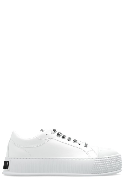 Shop Moschino Logo Lace Low In White