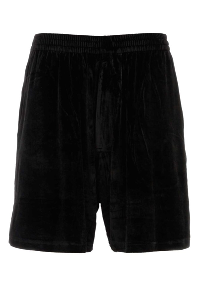 Shop Balenciaga Velvet Bermuda Shorts In Black