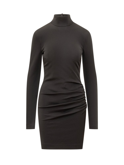 Shop Dolce & Gabbana Ruched Detailed Straight Hem Mini Dress In Black