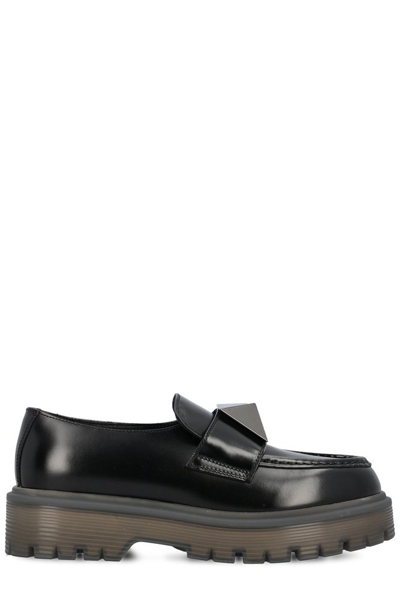 Shop Valentino Garavani One Stud Round Toe Platform Loafers In Black