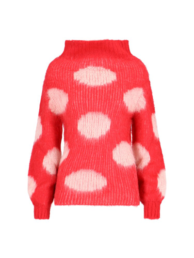 Shop Marni Polka Dot Patterned Knitted Jumper In Red