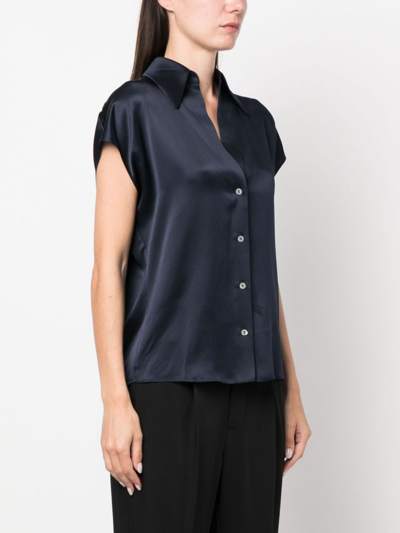 Shop Vince Short-sleeve Silk Shirt In Blue