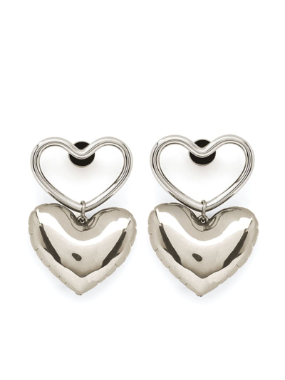 Shop Nina Ricci Blow Up Heart-charm Earrings In Silver
