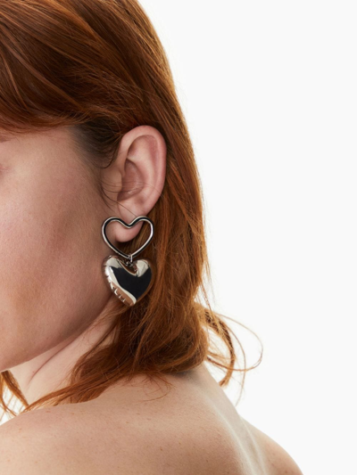 Shop Nina Ricci Blow Up Heart-charm Earrings In Silver
