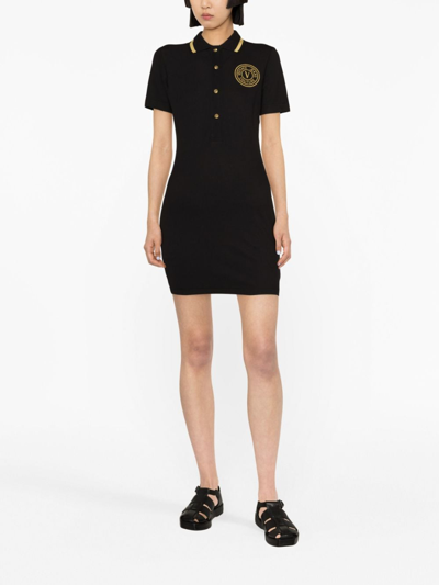 Versace Jeans Couture Embroidered-logo Polo Mini Dress In Black