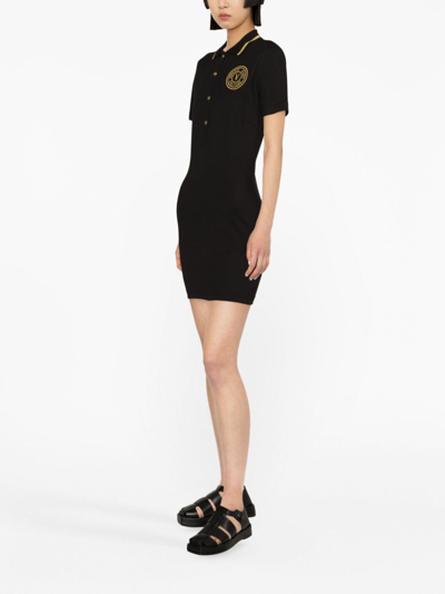 Versace Jeans Couture Embroidered-logo Polo Mini Dress In Black
