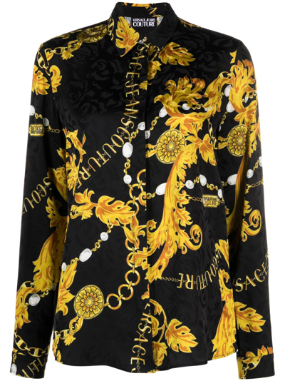 Versace Jeans Couture Logo Couture Print Blouse In Black