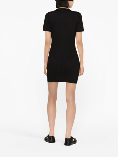 Versace Jeans Couture Embroidered-logo Polo Mini Dress In Black