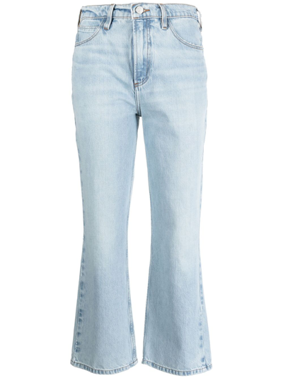 Shop Frame High 'n' Tight High-rise Cropped Bootcut Jeans In Blue