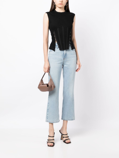 Shop Frame High 'n' Tight High-rise Cropped Bootcut Jeans In Blue