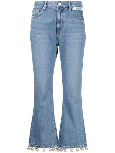 Shop Kimhēkim Faux-pearl Embellished Mid-rise Cropped Jeans In Blue