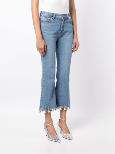 Shop Kimhēkim Faux-pearl Embellished Mid-rise Cropped Jeans In Blue