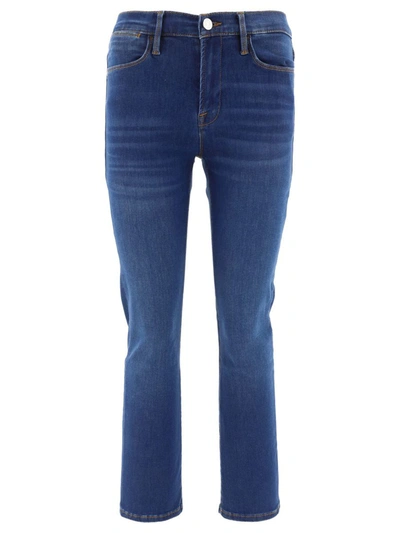 Shop Frame "le Shape High Straight" Jeans In Blue