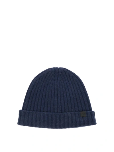 Shop Tom Ford "tf" Ribbed Beanie In Blue