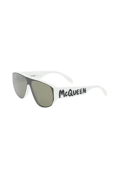 Shop Alexander Mcqueen Graffiti Mask Sunglasses In White