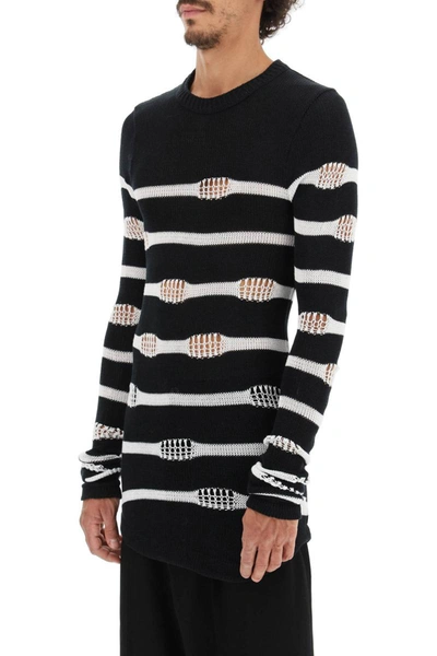 Shop Balmain Striped Sweater In Distressed Cotton In Multicolor