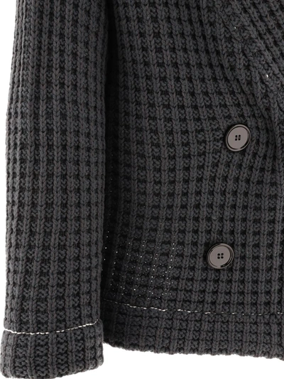 Shop Mm6 Maison Margiela Cable-knit Double-breasted Cardigan In Blue