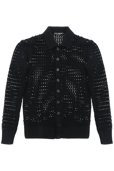 Shop Dolce & Gabbana Mesh-stitch Cardigan In Black