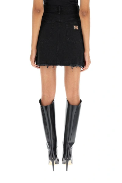 Shop Dolce & Gabbana Studded Denim Mini Skirt In Black