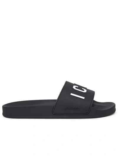 Shop Dsquared2 Icon Black Rubber Slippers