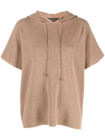 Shop Fabiana Filippi Wool And Silk Blend Hooded Top In Camel