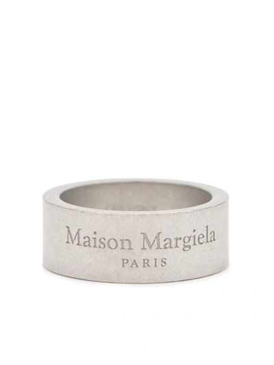 Shop Maison Margiela Ring With Engraved Logo In Silver