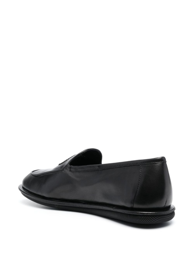 Shop Giorgio Armani Logo-embroidered Leather Loafers In Black
