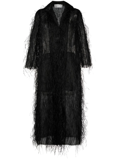 Shop Lanvin Fringed Silk-blend Coat In Black
