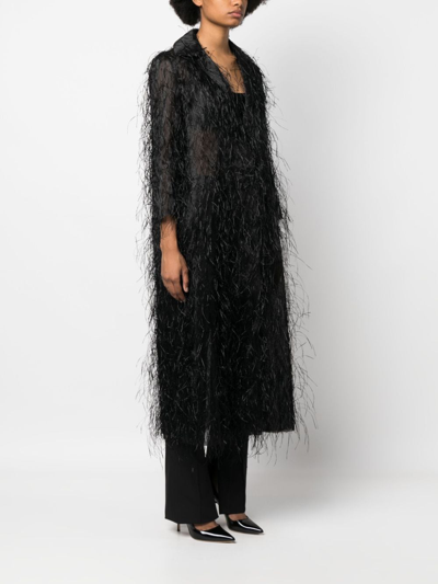 Shop Lanvin Fringed Silk-blend Coat In Black