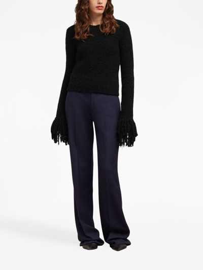 Ami Alexandre Mattiussi Fringed-trim Cropped Jumper In Black