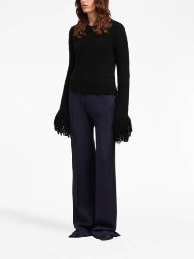 Ami Alexandre Mattiussi Fringed-trim Cropped Jumper In Black
