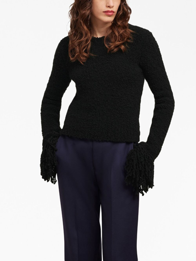 Ami Alexandre Mattiussi Fringed-trim Cropped Jumper In Black