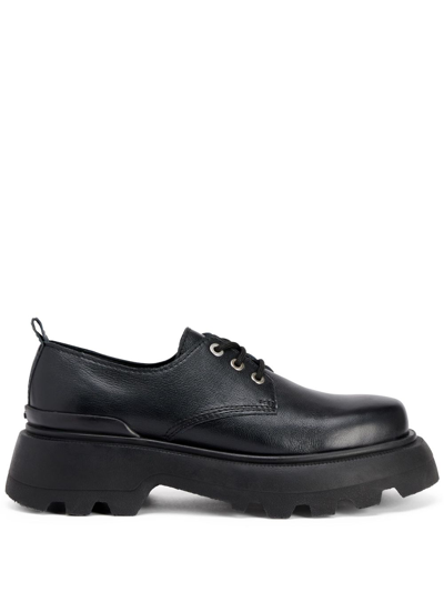 Shop Ami Alexandre Mattiussi Lace-up Leather Loafers In Black