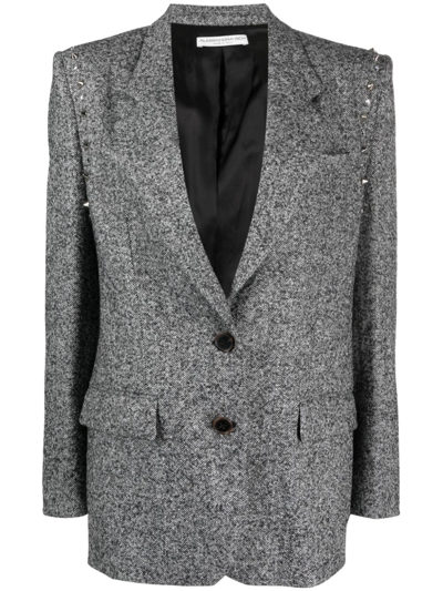Shop Alessandra Rich Herringbone Tweed Blazer In Black