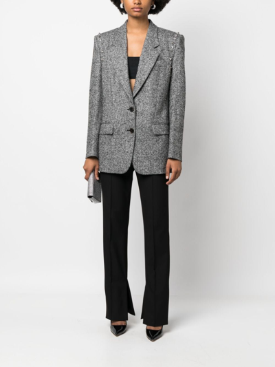 Shop Alessandra Rich Herringbone Tweed Blazer In Black