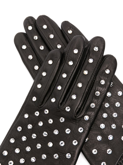 Agnelle Kate Strass Leather Gloves In Black