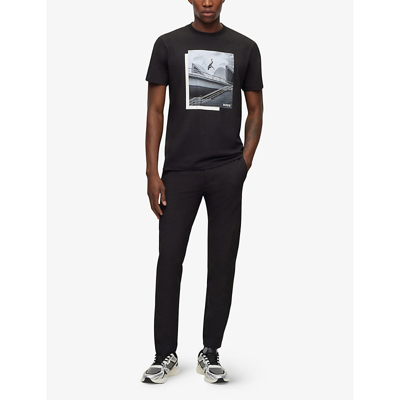 Shop Hugo Boss Boss Mens Black Photographic-print Stretch-cotton T-shirt