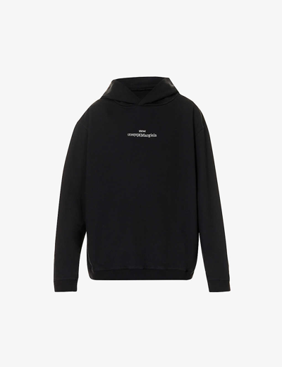 Shop Maison Margiela Men's Black Logo-embroidered Relaxed-fit Cotton-jersey Hoody