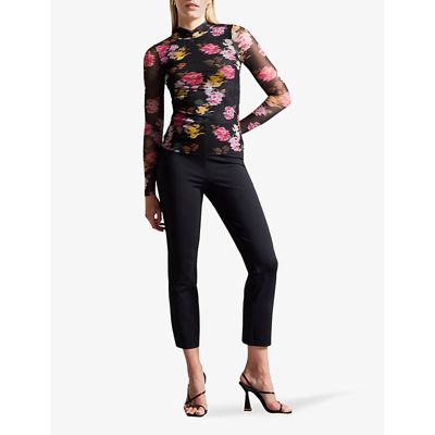 Shop Ted Baker Womens Black Malyel Floral-print Stretch-mesh Top