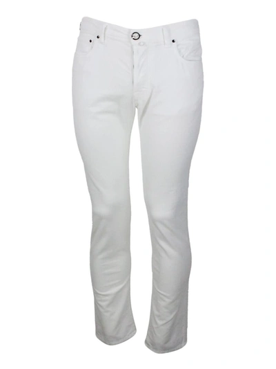 Jacob Cohen Bard J688 Trousers In Luxury Edition In Soft Rock Corduroy With 5 Pockets With Closure Buttons And S In White