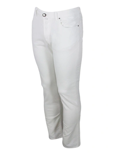 Jacob Cohen Bard J688 Trousers In Luxury Edition In Soft Rock Corduroy With 5 Pockets With Closure Buttons And S In White