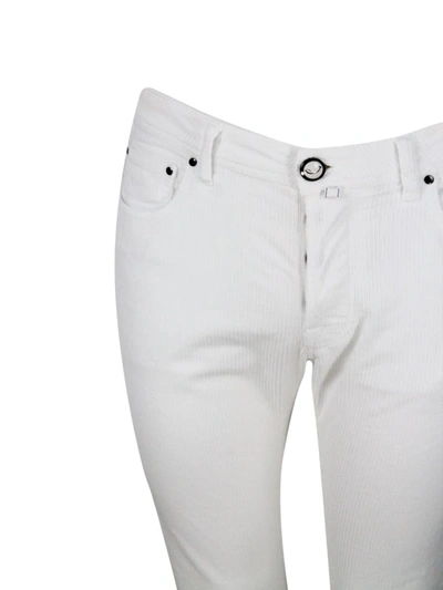 Jacob Cohen Bard J688 Trousers In Luxury Edition In Soft Rock Corduroy With 5 Pockets With Closure Buttons And S In White