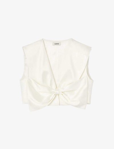 Sandro Womens Naturels Passy Bow-embellished Stretch-satin Crop Top In Naturels