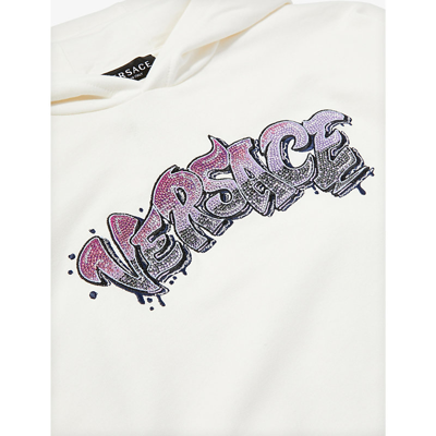 Shop Versace Girls White/fuxia/multicolor Kids Crystal-embellished Branded Cotton-jersey Hoody 10-14 Year