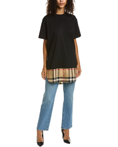 Shop Burberry Check Panel T-shirt In Black