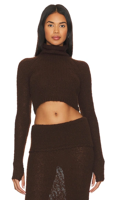 Shop Nbd Reece Turtleneck Pullover In Chocolate
