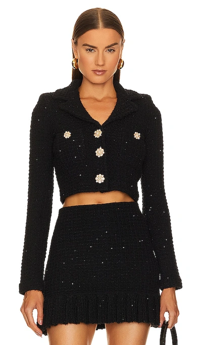Shop Self-portrait Textured Knit Jacket In Black