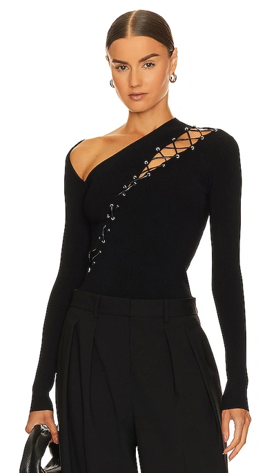Shop Nicholas Cosima Long Sleeve Lace Up Top In Black